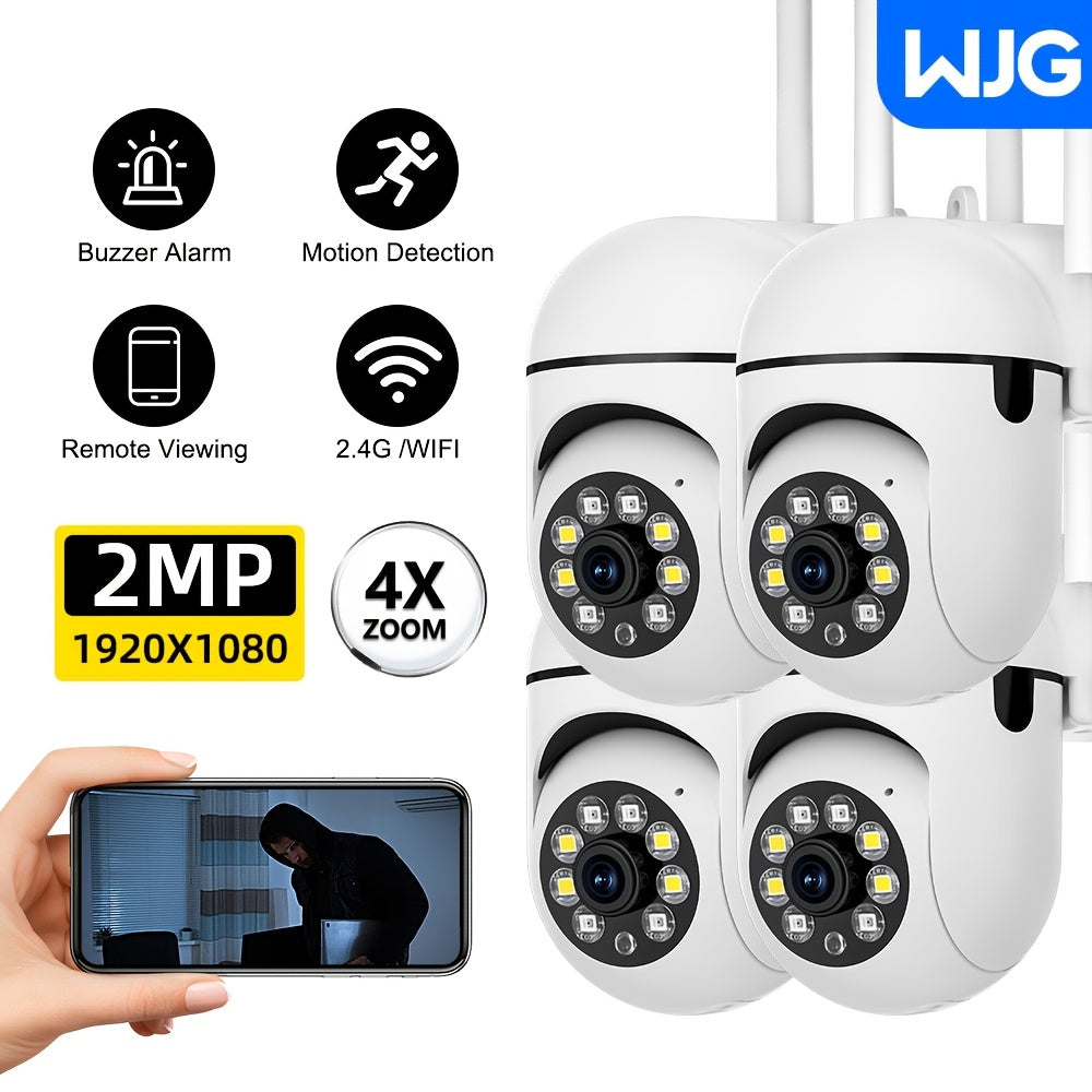 Set of 4 High Definition 1080P Security Cameras featuring Dual Band WiFi, Auto Tracking, and Color Night Vision - Intelligent Surveillance System for Indoor/Outdoor Home Security