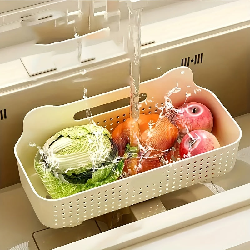 Modern Wall-Mounted Plastic Storage Basket - No Drilling Required! Adhesive Kitchen Organizer for Easy Bathroom and Kitchen Countertop Organization. Simple Installation.