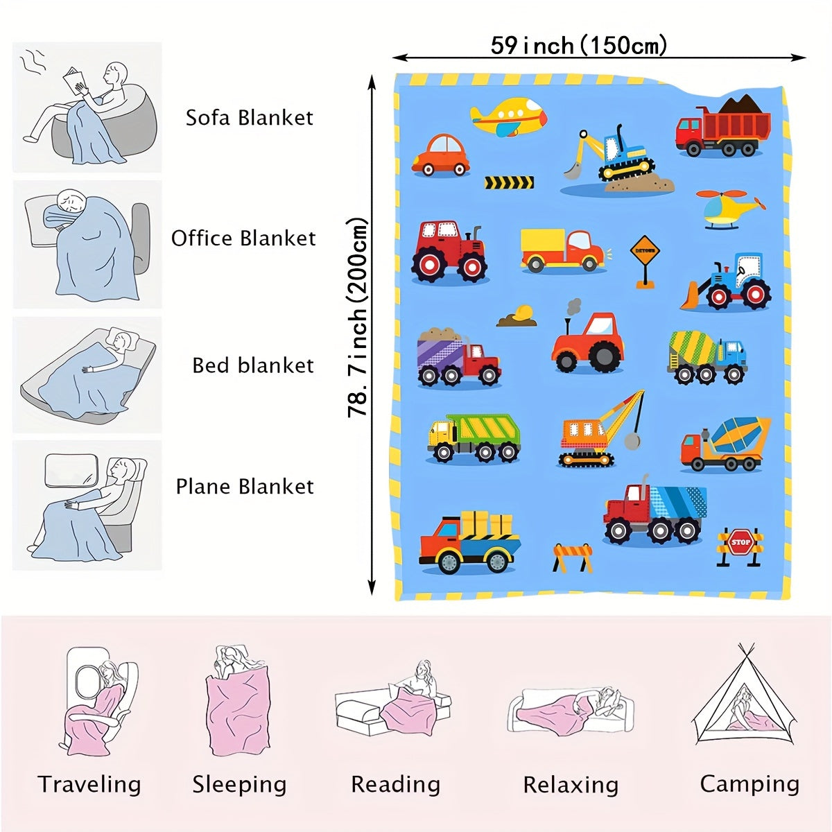 Building Boys and Girls Lightweight Blanket - This cute and soft Small Truck Car Blanket is perfect for keeping your little one cozy. Featuring a comfortable flannel edge and velvet blue throw blanket measuring 40x50 inches, it makes a lovely gift.