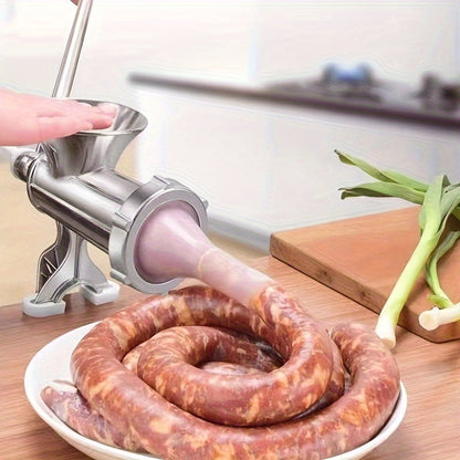 Thickened design Aluminum Manual Sausage Stuffer with Multifunctional 15 Type Meat Grinder for Home Use. Make Homemade Sausages, Crush Pepper, and Fill Paste with Ease.