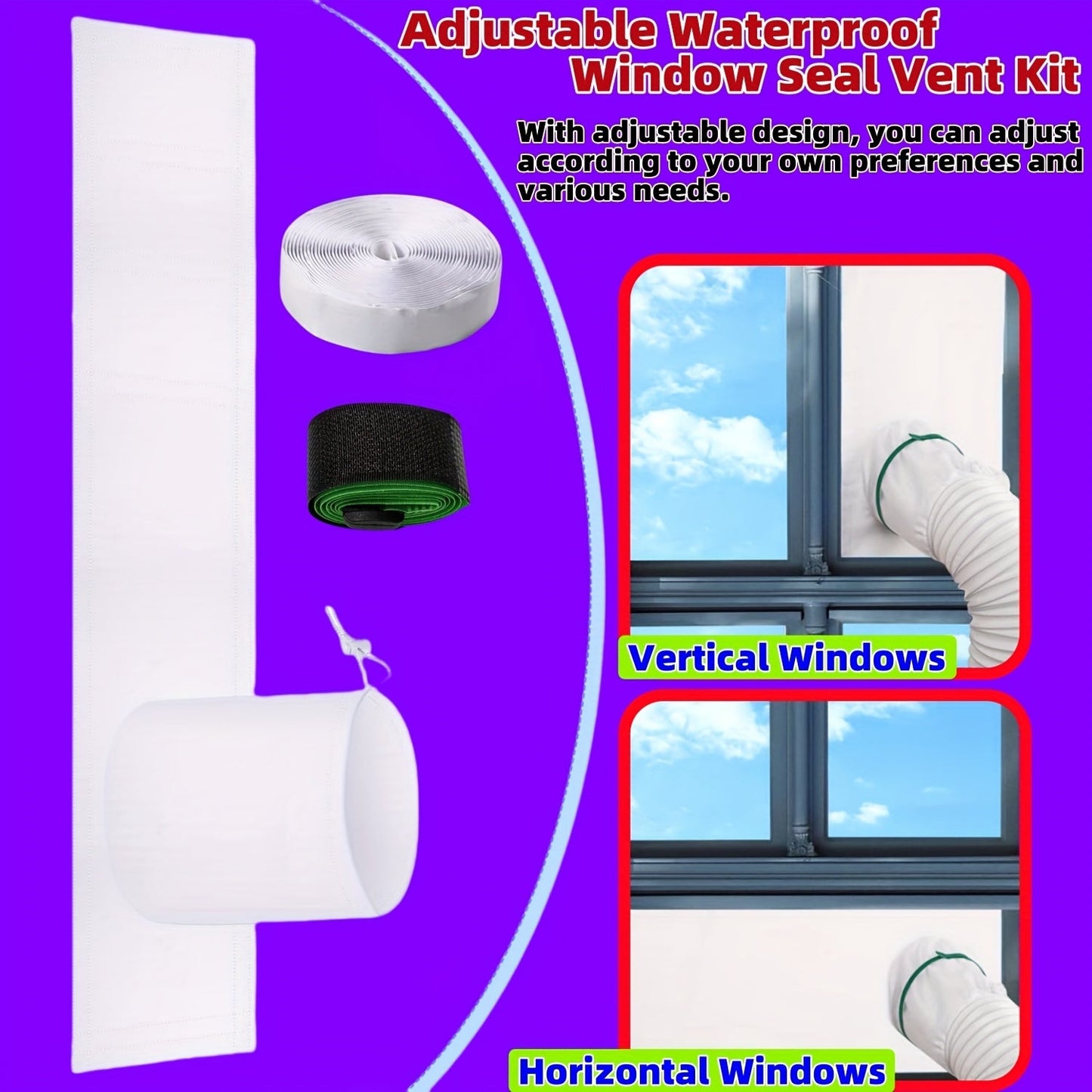 Adjustable Waterproof Window Seal Vent Kit for Portable Air Conditioners and Tumbler Dryers - Ensures 100% Sealing Effect, Easy Installation for Sliding, Double-Hung, Casement Windows. Upgraded 2024 Design, No Electricity Needed - Made of Durable Plastic