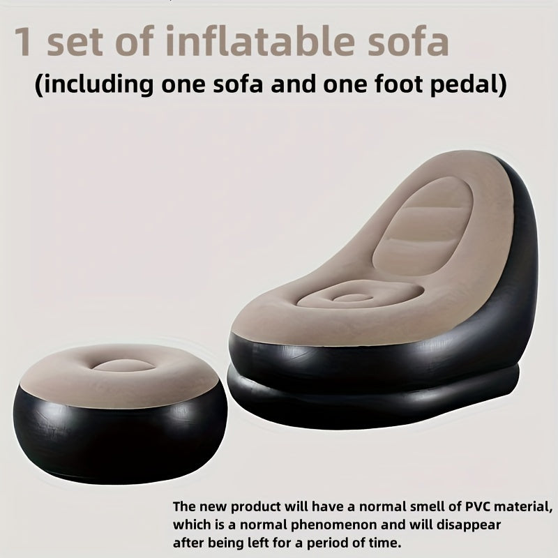 Set of 2 Portable Inflatable Lazy Sofas with Foot Pedal, Colorful Box Packaging, Modern Leisure Home Outdoor Camping Movable Flocking Sofa