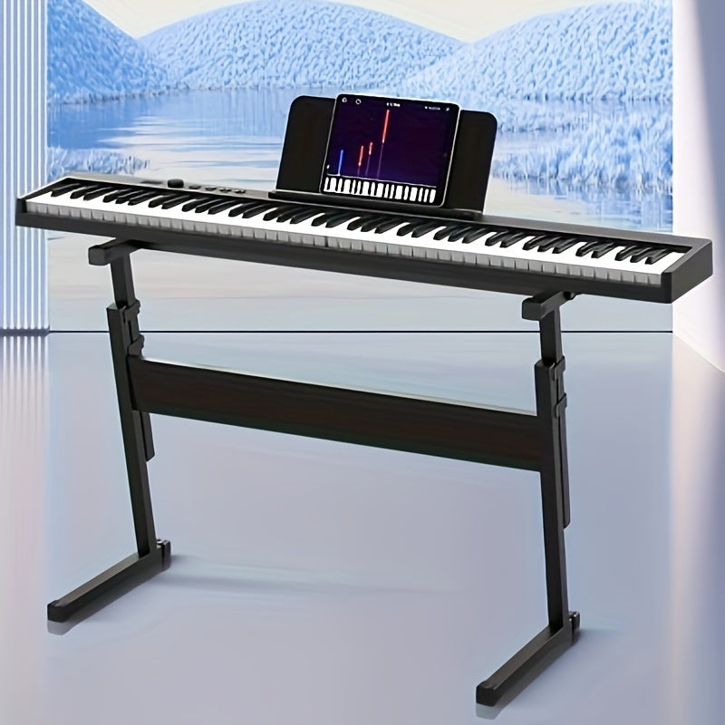 88-Key Foldable Smart Electronic Piano with Double Keyboard Set, Sustain Pedal, USB Charging Cable, Music Stand, Carry Bag, Dual Power Mode, Rechargeable Battery, for Ages 14+, Black/White