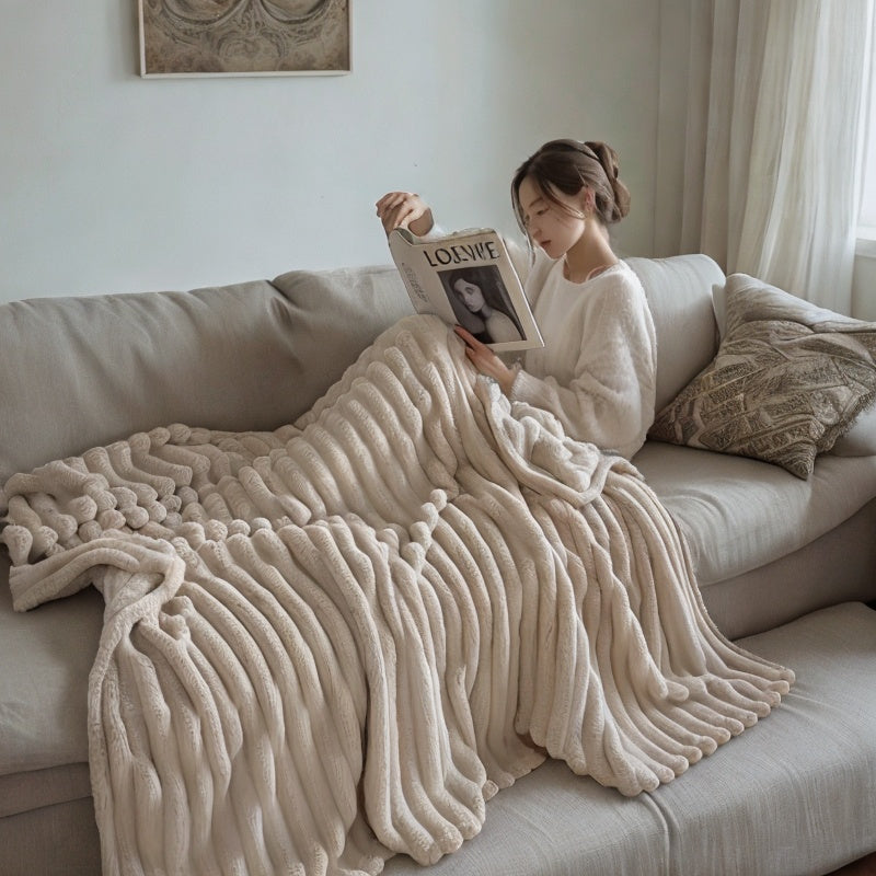 Stay cozy and stylish with our Plaid Rabbit Fur Throw, a versatile home accessory made from luxurious polyester. Whether you're lounging on the couch, snuggled up in bed, or taking a nap at the office, this throw is perfect for all your comfort needs.