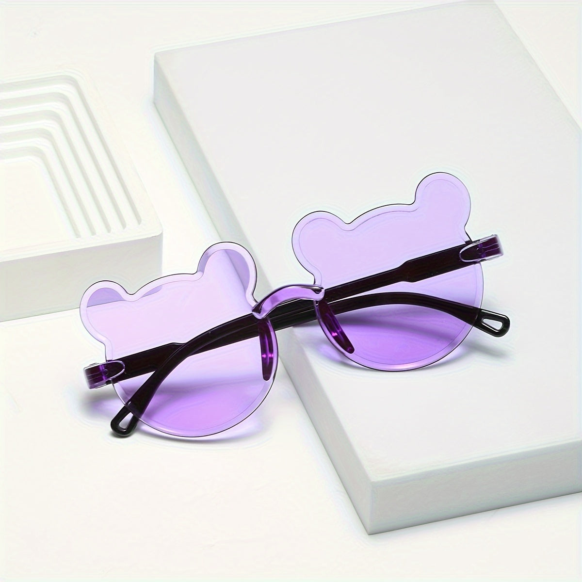 3pcs Cute Bear Cartoon Rimless Fashion Glasses Set - Gradient Lens, Ideal for Hiking & Outdoor Adventures