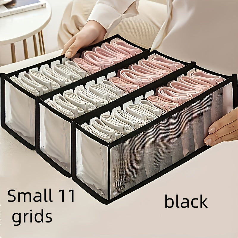 3 Piece Clear Mesh Fabric Storage Organizer for Underwear, Pants, and Jeans - Space-saving design with reinforced handles, ideal for closet organization. Foldable and minimalist fabric