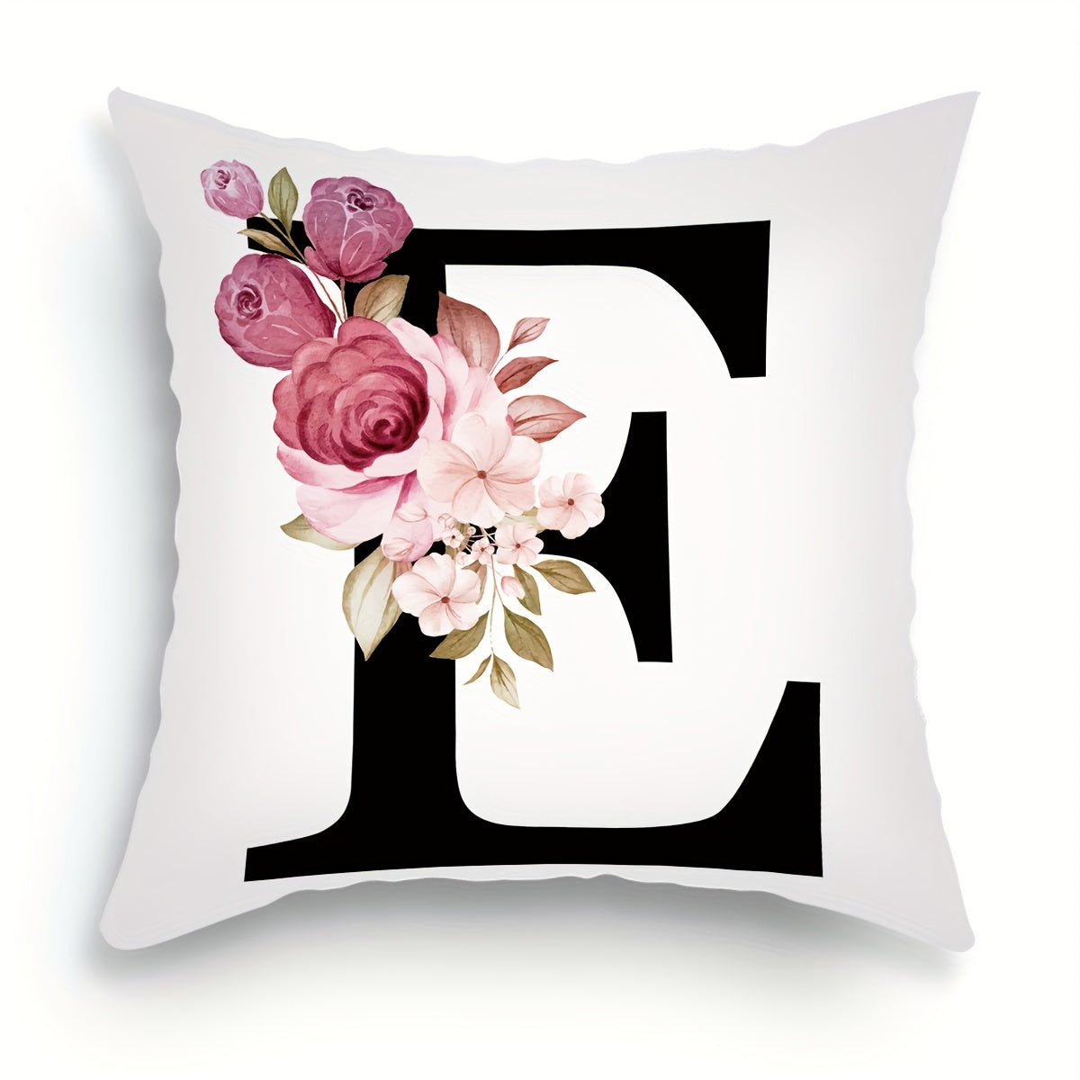 English letter flower print pillowcase for sofa cushions, 45.72cm x 45.72cm.