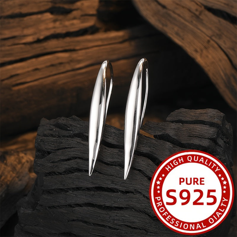 Stylish S925 Sterling Silver Willow Leaf Earrings for Women, featuring a Sleek Glossy Hook Design, Exquisite Hypoallergenic Jewelry