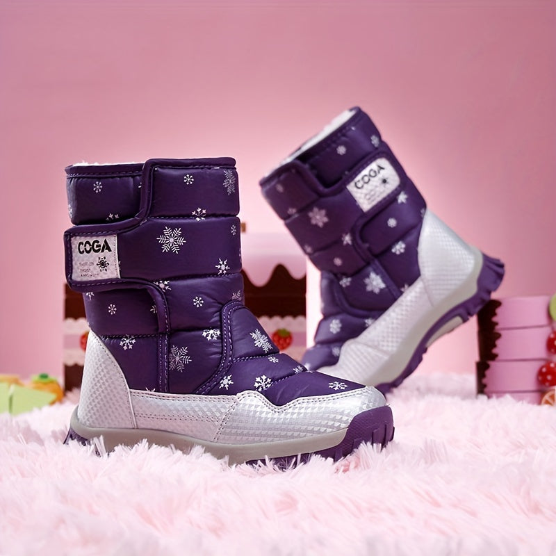 New high-top snow boots with a snowflake design for both men and women.