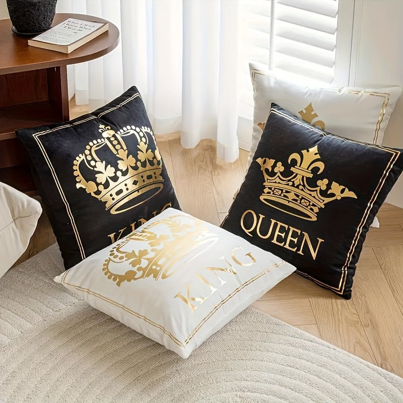 Luxury gold-plated decorative cushion cover with crown pattern in black and white hot stamping print for home sofa.