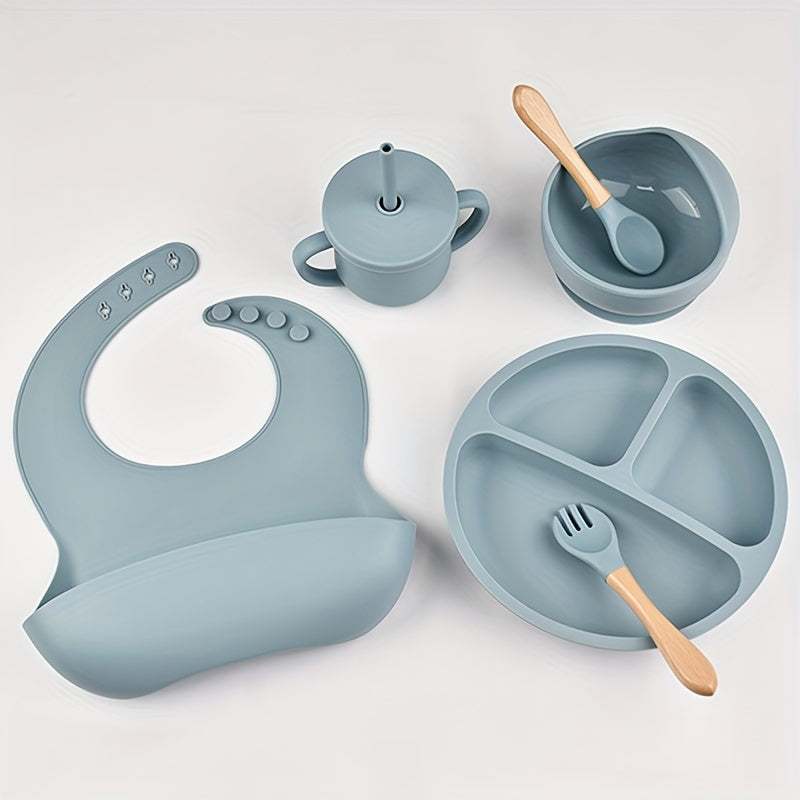 Baby Silicone Dinnerware Set: Includes Suction Plate, Bowl, Bib, Fork & Spoon, Straw Cup - BPA-Free and Safe for Ages 0-3 - Perfect Easter Gift for Toddlers