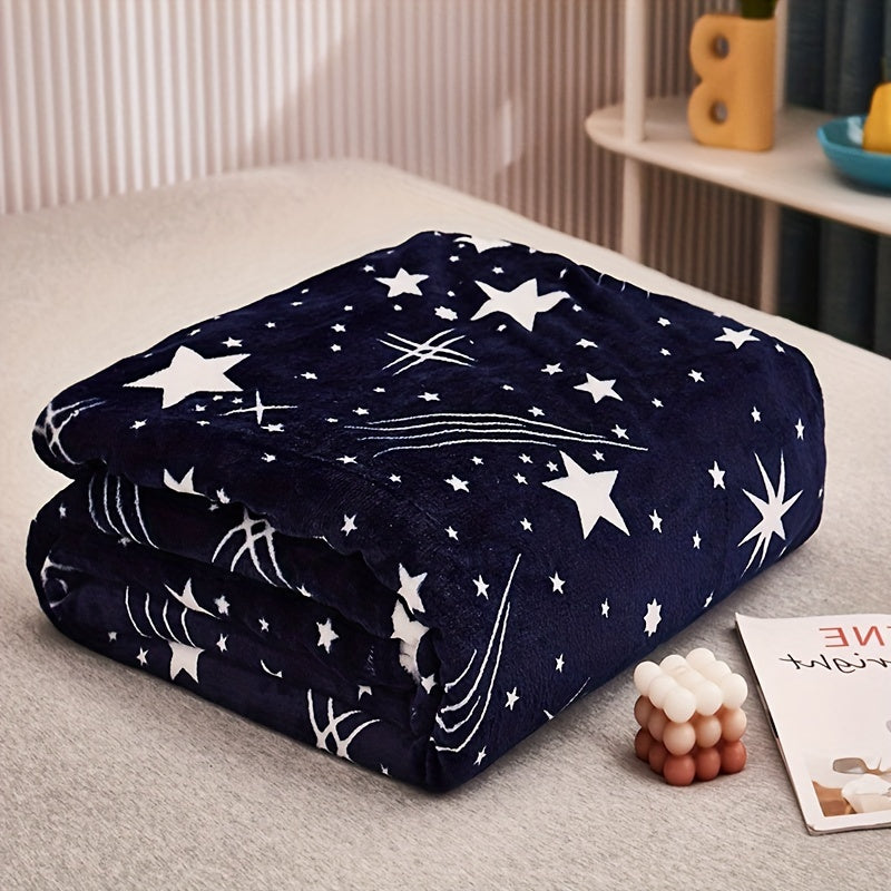 Soft, warm, and cozy, the Starry Night Blue Flannel Throw Blanket is perfect for your couch, bed, office, or travel adventures. Made of all-season polyester fleece, this blanket features a stylish geometric space design.