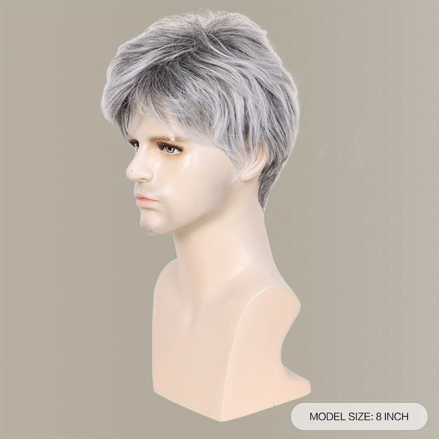 20.32 cm Synthetic Hair Wig in a Stylish Silvery Gray Shade with Bangs