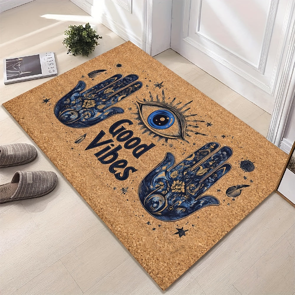 Non-Slip Evil Eye Welcome Mat: This machine washable polyester rug, with rubber backing, is perfect for both indoor and outdoor use. Ideal for the entryway, bedroom, or balcony, this lightweight rectangular floor mat makes the perfect Christmas gift for