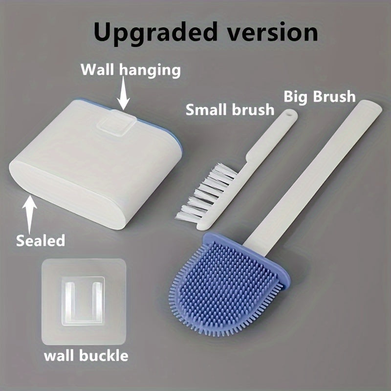 [Highly Rated] Wall-Mounted Silicone Toilet Brush with Non-Slip Handle - Compact, Hygienic Bathroom Cleaning Tool, Toilet Brush And Holder Set, Perfect for Holiday Gifts