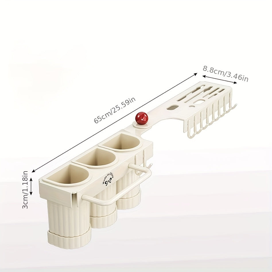 Luxurious Foldable Corner Kitchen Utensil Holder, Upgraded Design with Carbon Steel Material, Wall-Mounted Organizer for Cutlery and Spoons. Includes Drain Storage Cups and Towel Bar, No-Drill Installation option available.