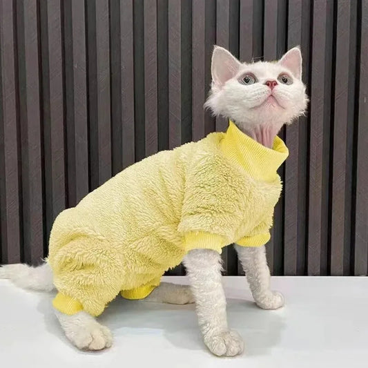 Stretch velvet sweater designed for Devon Sphynx cats without fur.