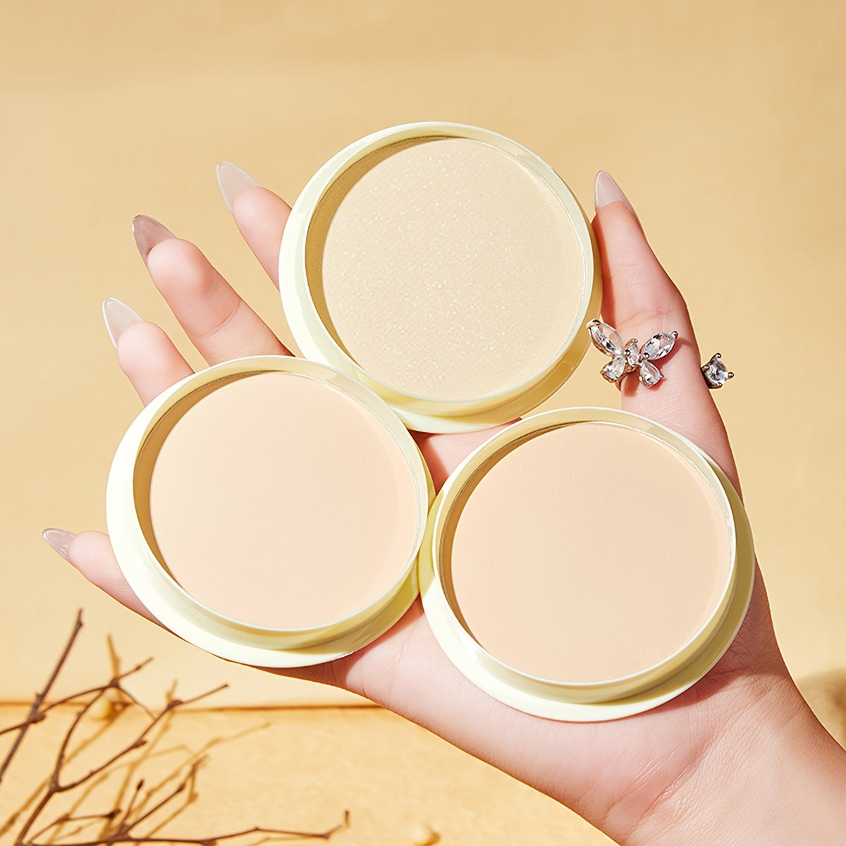 Soy Milk Setting Powder Compact with Puff, Translucent Powder for Concealing, Contouring, Waterproof, Long-lasting, Oil Control, Minimizes Pores, Wet/Dry Use