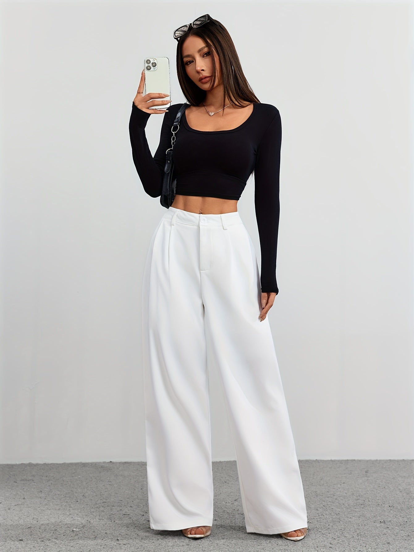 Spring and Summer Women's Casual Straight Long Pants with Waistband.