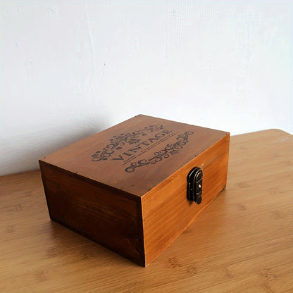 Handcrafted wooden storage box with lock for desk organization, not waterproof, suitable for cosmetics, sundries, and documents.