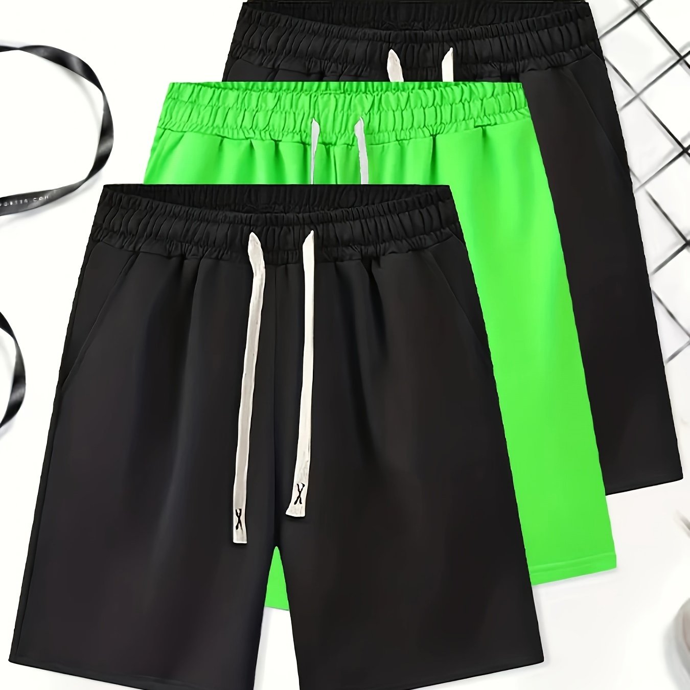 Solid 3-piece shorts for plus size men, perfect for summer outdoor sports.