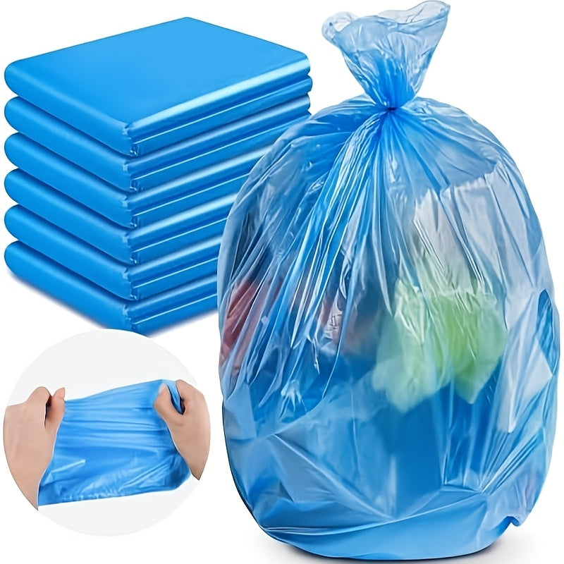 50 pieces of durable blue trash bags measuring 47x55 inches, suitable for outdoor, kitchen, bathroom, and more. These multi-purpose disposable liners are made of strong plastic, perfect for home cleaning, trash can lining, contractor commercial, and