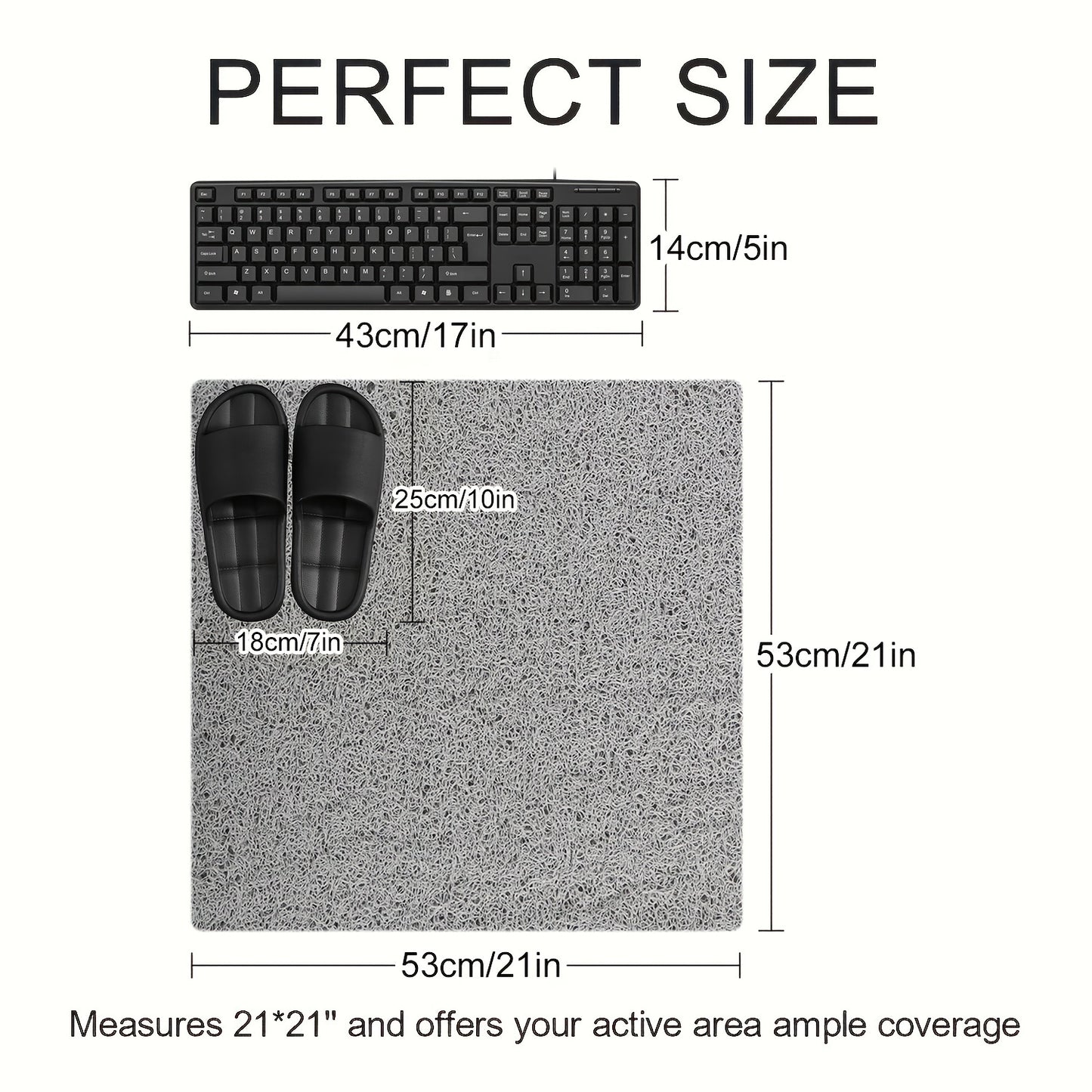 Non-slip bathroom mat with foaming loofah base, waterproof, 53.34*53.34cm.