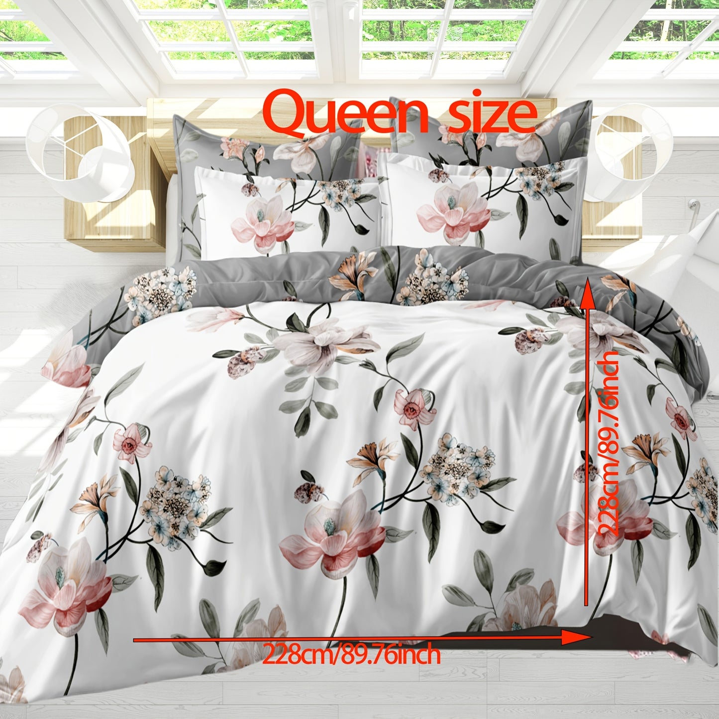 Two-color, two/three piece set of flower-themed bedding for bedroom and guest room. Soft, comfortable, and skin-friendly fabric.