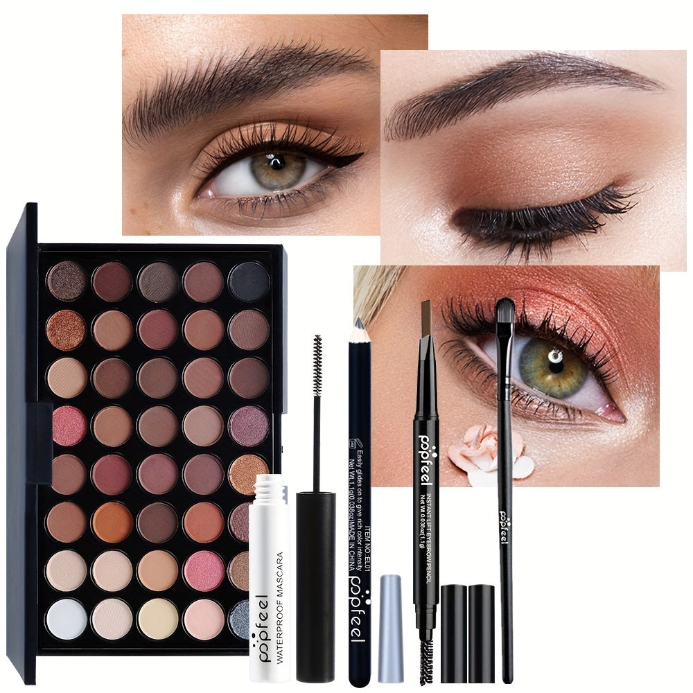 40 colors Nude Eyeshadow Set with Mascara, Eyeliner, and Eyebrow Pencil - Complete Eye Makeup Kit for a Natural and Glamorous Look