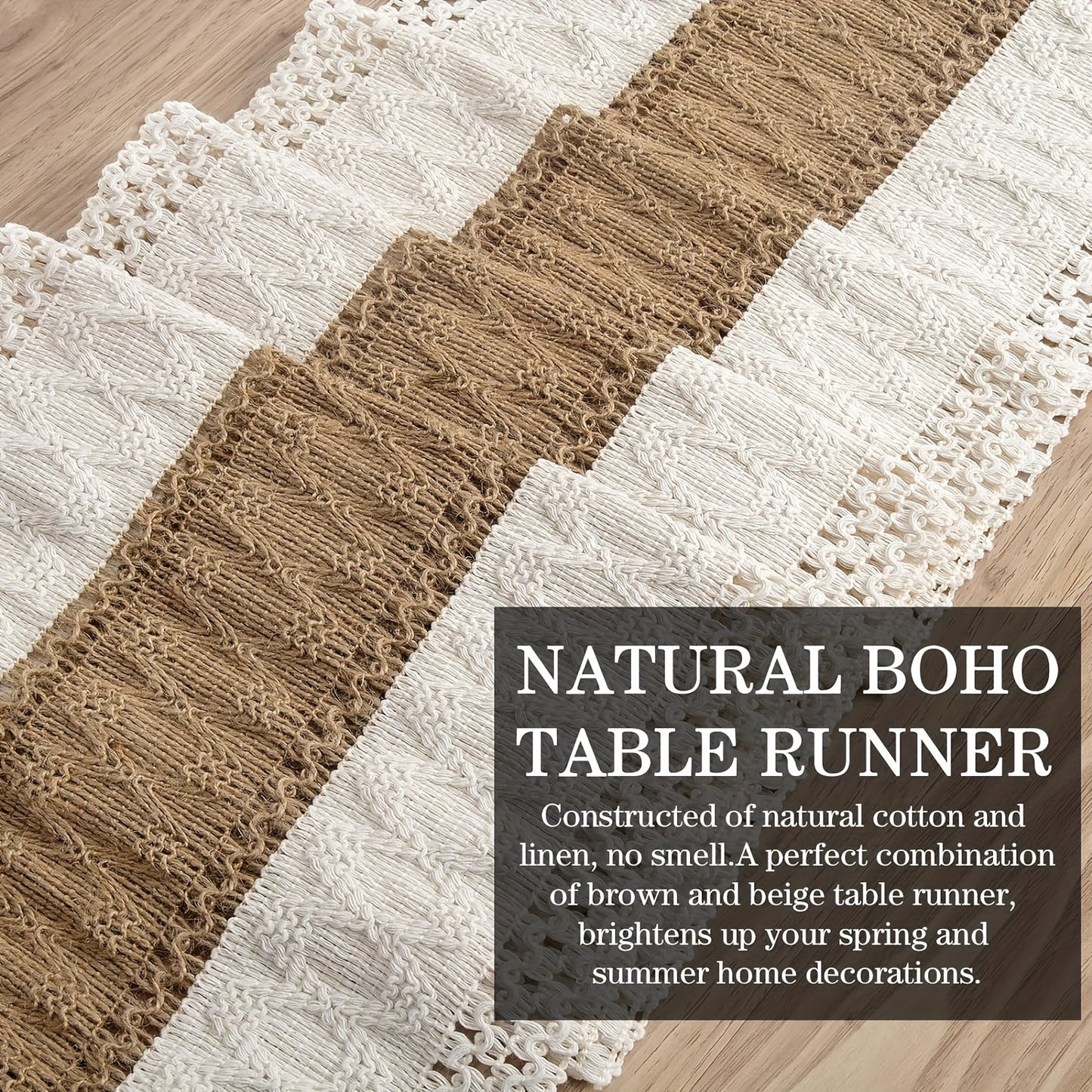 Bohemian chic linen table runner with tassels - perfect for weddings, dining, parties, and home decor.