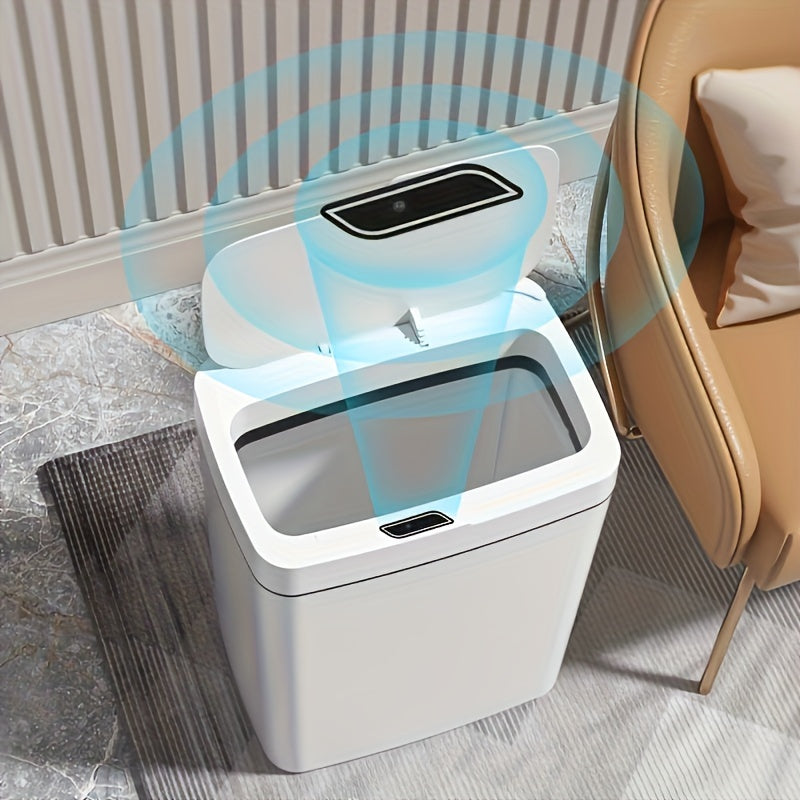 Introducing the COCHILDOR Touch-Free Motion Sensor Trash Can with Odor-Sealing Lid: A versatile plastic waste bin perfect for use in the bathroom, living room, or kitchen. Featuring a smart open lid design for added convenience.