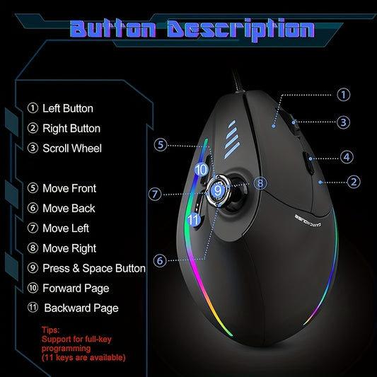 JOMAA Wired Gaming Mouse with Hexagonal Shape, Adjustable Wall Mount, ABS Material, 11-Key Programming, for PC.