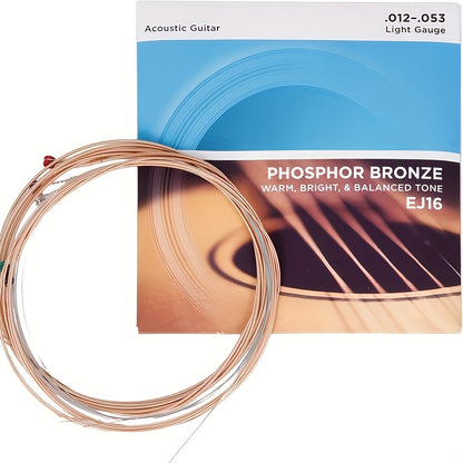 Phosphor Bronze Guitar Strings, Yellow, EJ16, Custom Light, 11-52, for 6 String Acoustic Guitars