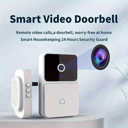 White Smart WiFi Doorbell Camera Plus with Night Vision, Two-Way Audio, Photo & Video Recording, App Control, Voice Changer, Wide Angle Lens, Rechargeable Battery, USB Powered, Wall Mount.