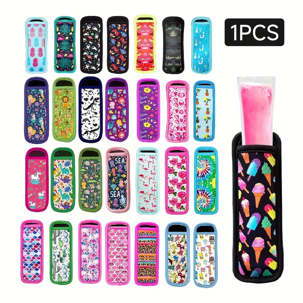 Neoprene Popsicle Holder Case - Washable, Reusable Ice Pop Sleeve Cover with Assorted Patterns, Non-Food Contact, Essential Kitchen and Dining Accessory