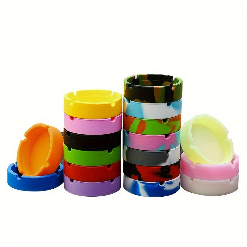 Round silicone ashtray for home or office use, suitable as a gift.