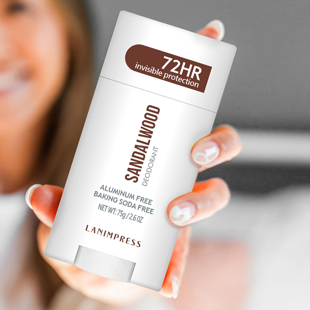 Lanimpress Sandalwood Deodorant: 72HR Invisible Protection, Unisex, Aluminum & Baking Soda Free, Natural Ingredients incl. Witch Hazel & Shea Butter, 75g