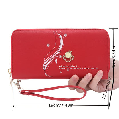 Women's long zipper wallet with phone holder, clutch, card & coin purse, stylish design.