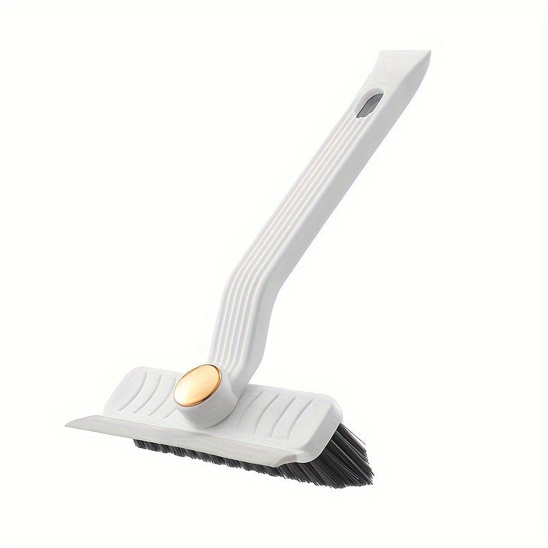 Multifunctional rotating gap brush suitable for 360° ceramic tile cleaning. This 4-in-1 bathroom floor scraper features a reusable plastic handle and is perfect for use in the living room, bedroom, bathroom, and kitchen. No power required for operation.