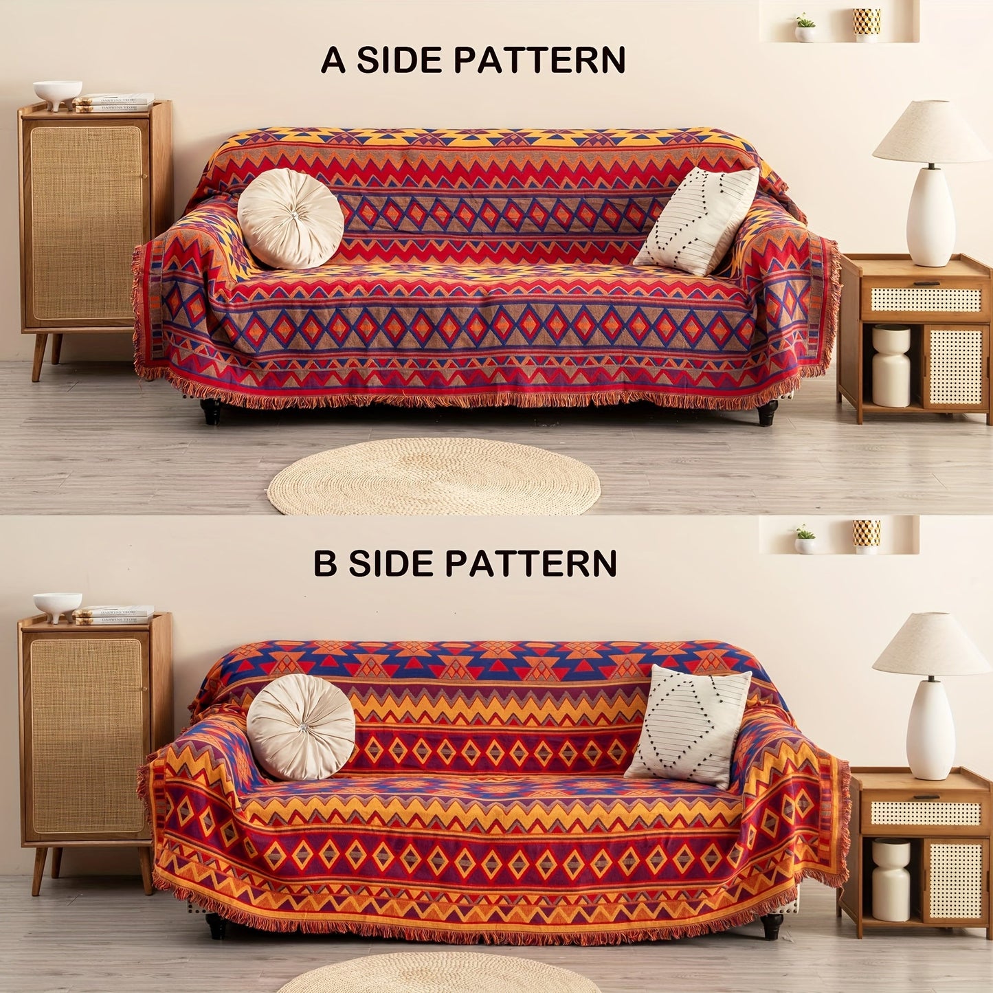 Add a touch of Aztec charm to your home with this Bohemian-inspired reversible throw blanket. Featuring a geometric pattern, chunky knit weave, tassel embellishment, and made from all-season multipurpose synthetic fiber, it is the perfect couch protector