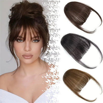 1 Elegant Synthetic Bangs Hair Clip in Deep Brown and Black for Daily Wear.