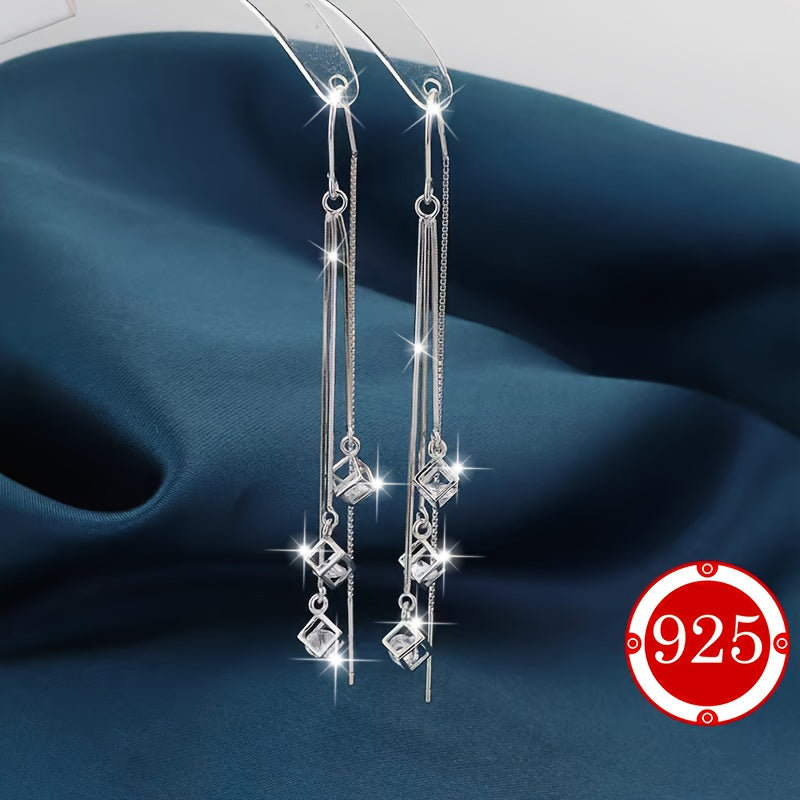 925 sterling silver cubic tassel design pendant earrings, hypoallergenic for daily wear and special occasions - the perfect gift for her.