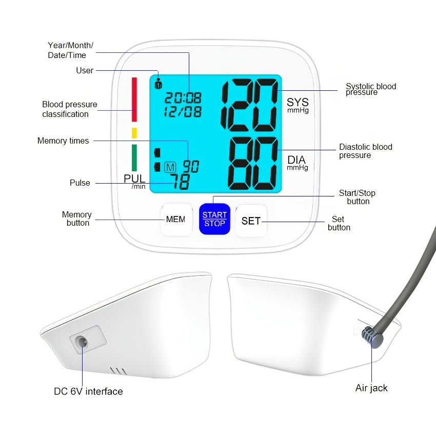 ALPHAMED Upper Arm BP Monitor with Large Display, Adjustable Cuff, 180 Memory Storage, Battery Operated - Ideal for Home Health Monitoring, Adults.