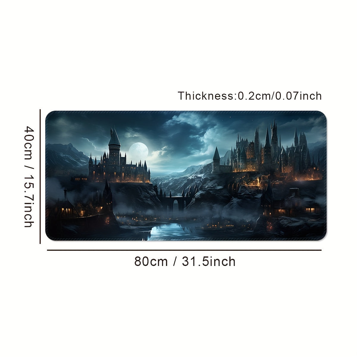 Castle Night Large Extended Gaming Mouse Pad made of rubber material with non-slip washable desk mat and precision edge stitching, ideal for gifting.