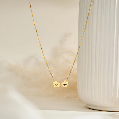 Set of 2 Personalized Initial Heart Pendant Necklaces, Made with 18K Gold Plated Copper, Featuring a Stylish and Sophisticated Design. Perfect Gift for Mother's Day, Valentine's Day, Birthdays, Anniversaries, Graduation, Christmas, or as a Luxurious