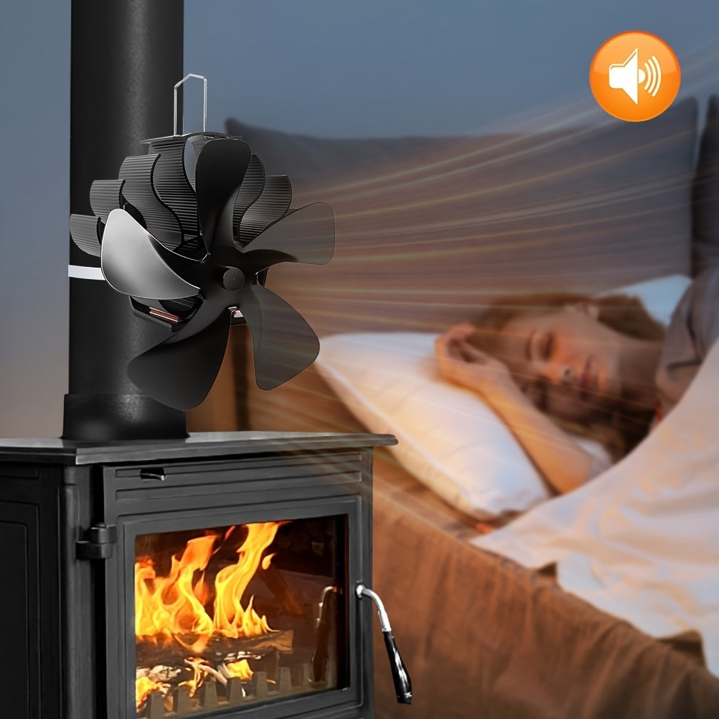 Black 5-Blade Heat-Powered Fireplace Fan - Improves Indoor Air Circulation, No Electrical Power Required, Perfect for Wood & Pellet Stoves