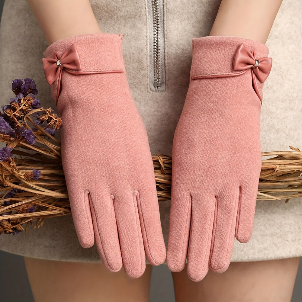 Chic Bow Accent Gloves: Cozy, Split Finger Touchscreen Gloves for Cold Autumn and Winter Days