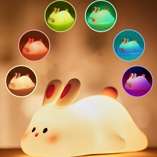 Bunny USB Night Light with 1 Piece, featuring 36V LED, 800mAh Rechargeable Battery, ABS & Silicone materials with a Soft Touch. This Color Changing light is ideal for Room Decor and makes a Perfect Christmas Stocking Filler, Class Gift, or Birthday