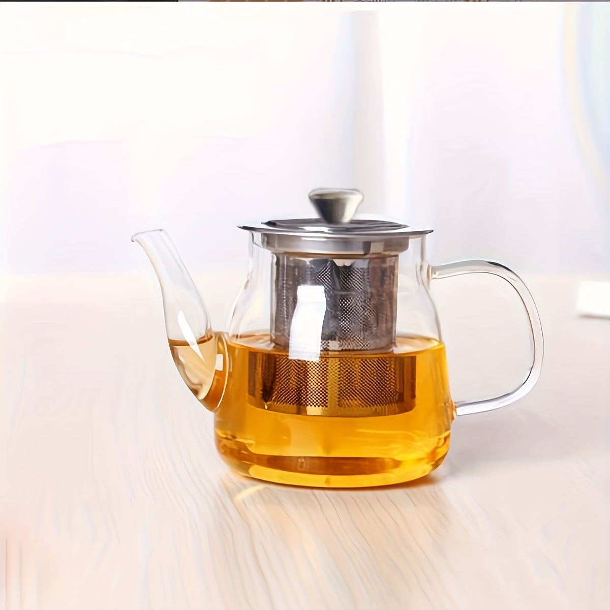 High Borosilicate Glass Tea Pot with Stainless Steel Infuser, Gongfu Tea Brewing Cup, Clear Tea Server for Loose Leaf Tea, No Pattern Glass Tea Maker.