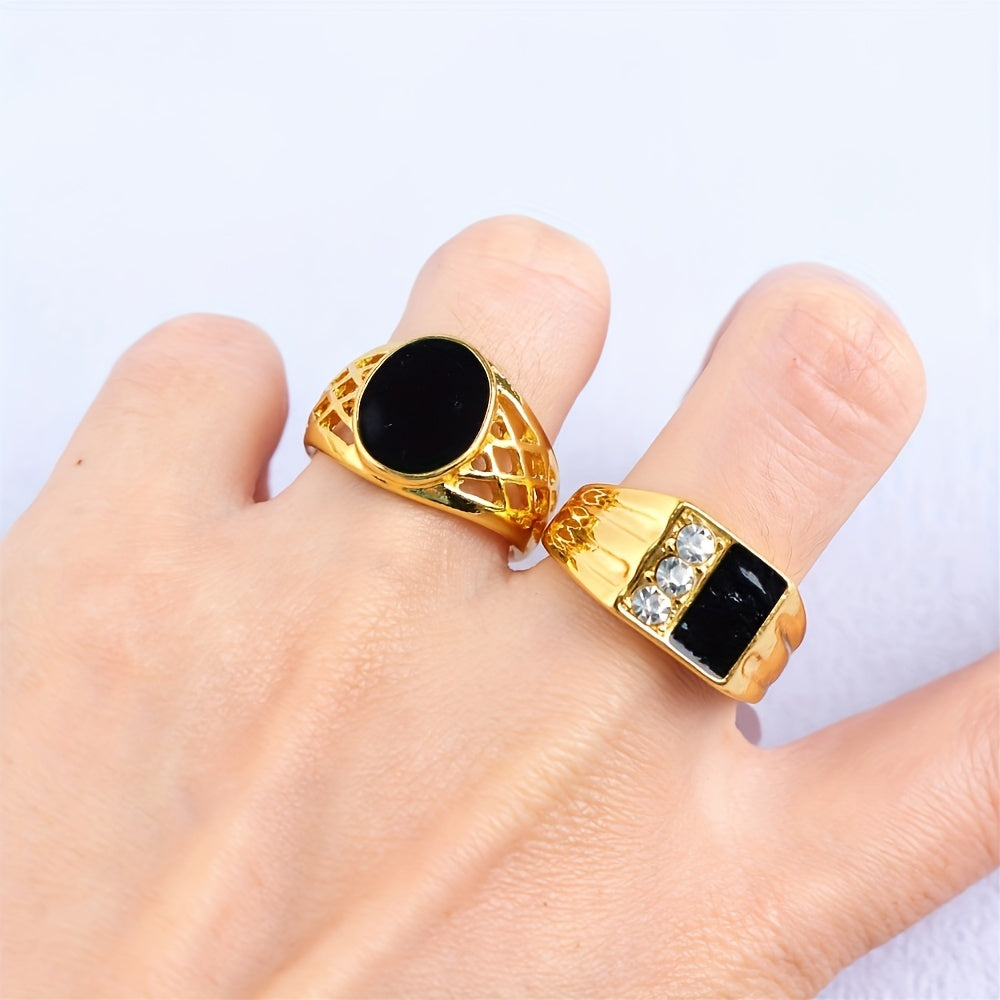 Pack of 20 Vintage Style Zinc Alloy Rings with Mixed Designs, Black Gem Rhinestone Inlay, Unplated, Suitable for Men and Women, Perfect for Gifts and Parties